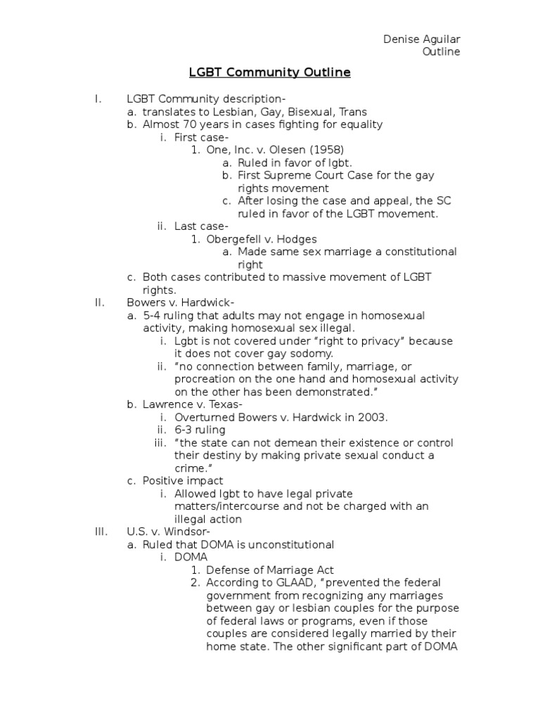 Key Supreme Court Cases in LGBT Rights | PDF | Bowers V. Hardwick ...