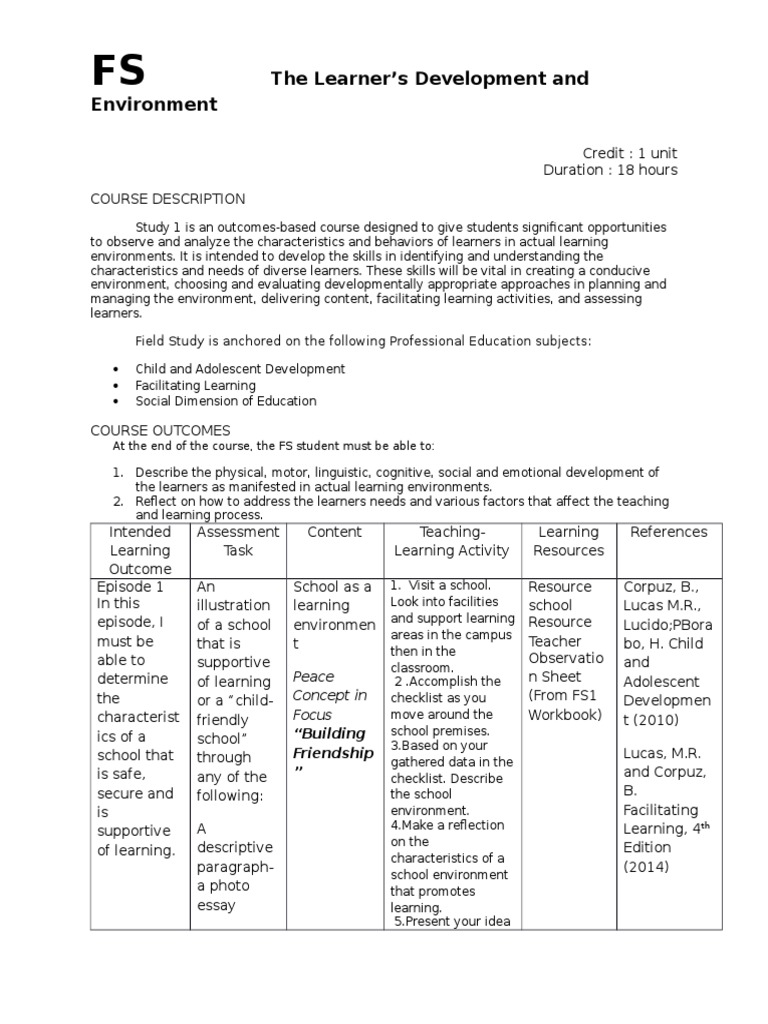 Field Study 1 & 2 (1) Classroom Preschool
