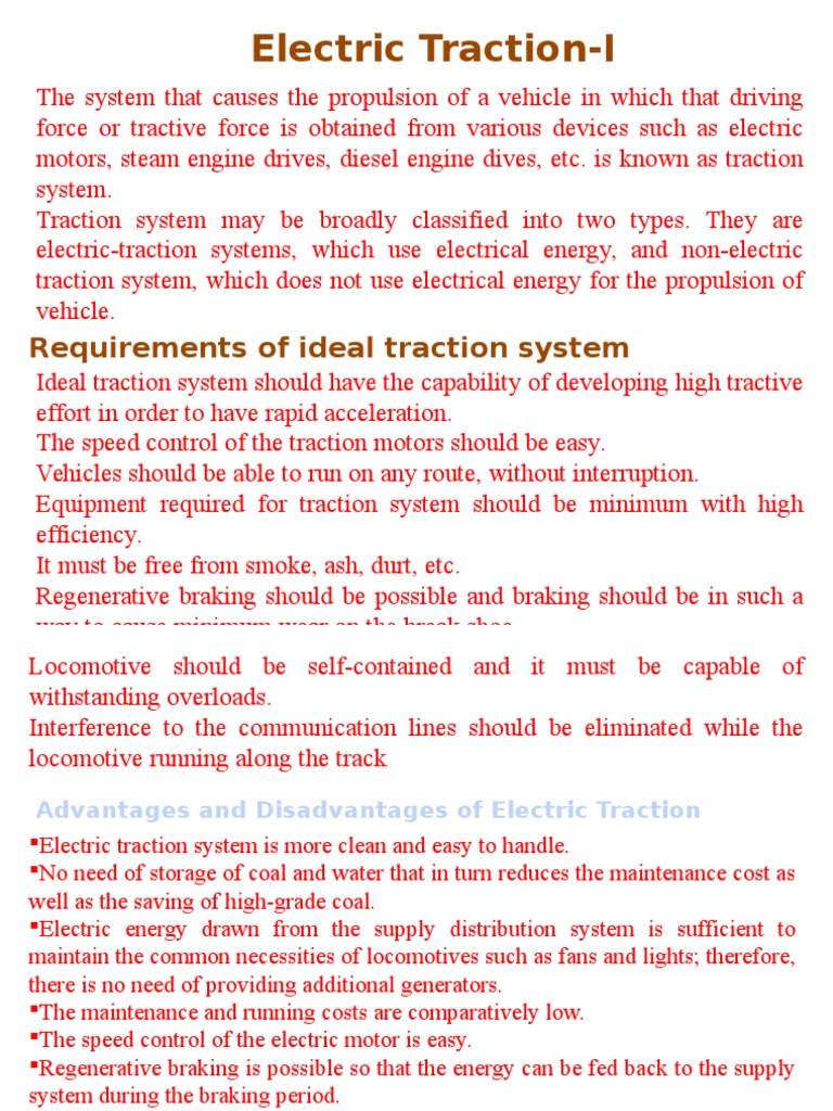 Electric Traction-I: Requirements of Ideal Traction System | PDF