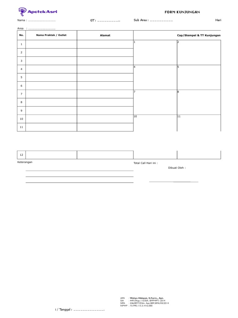 Form Kunjungan Sales | PDF