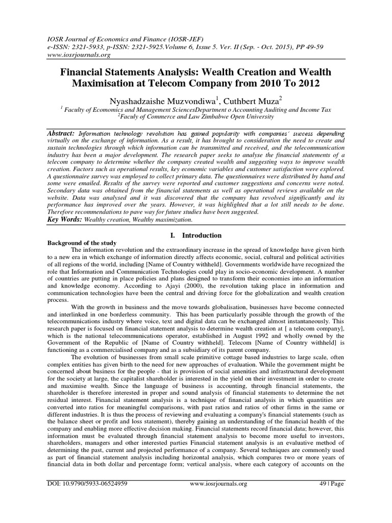 Financial Statements Analysis: Wealth Creation and Wealth Maximisation ...