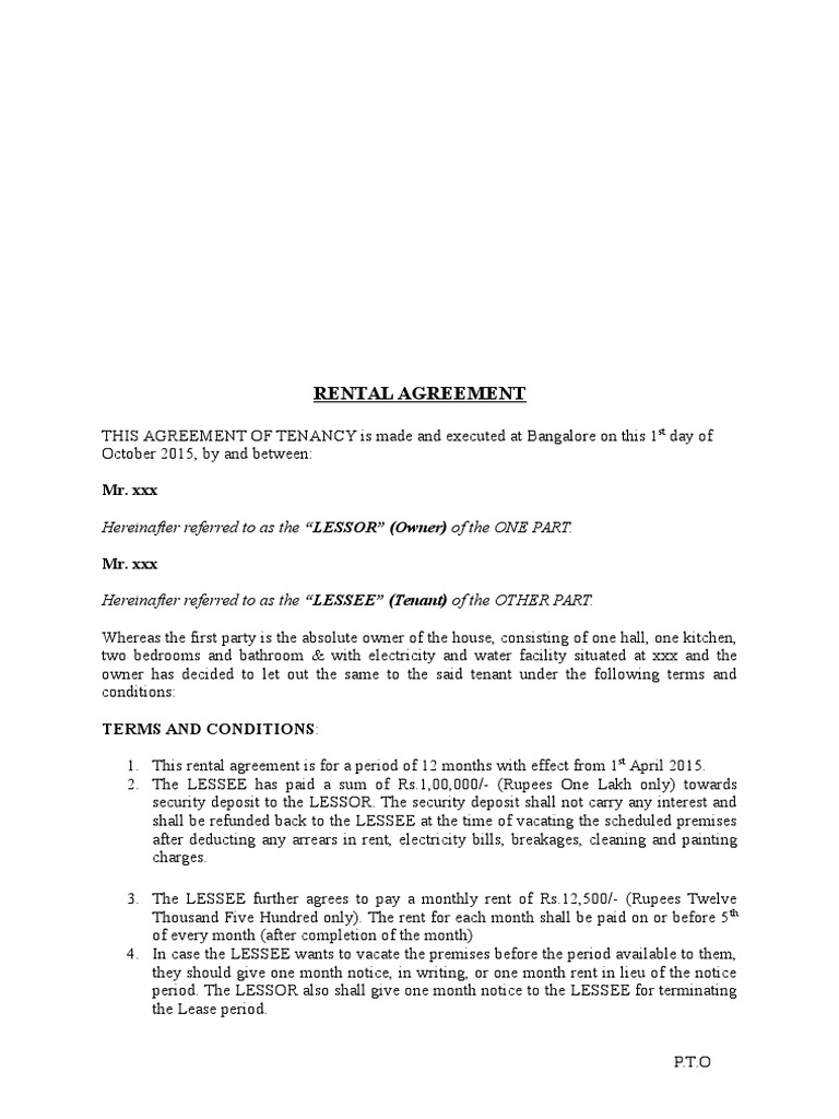 Rent Agreement PDF Lease Leasehold Estate