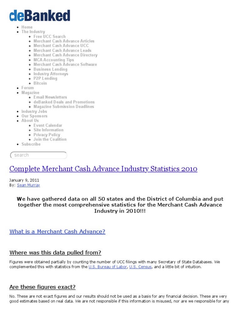 Merchant Cash Advance Industry Stats 2010 | PDF | Factoring (Finance ...