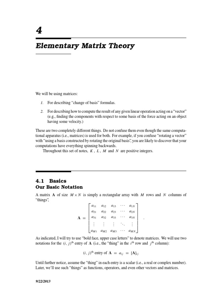 Elementary Matrix Theory Basics | PDF | Matrix (Mathematics) | Determinant