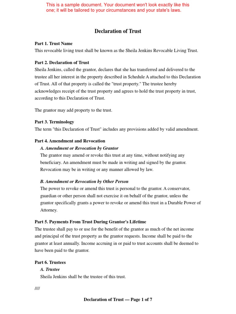 Sheila Jenkins Revocable Living Trust | PDF | Law