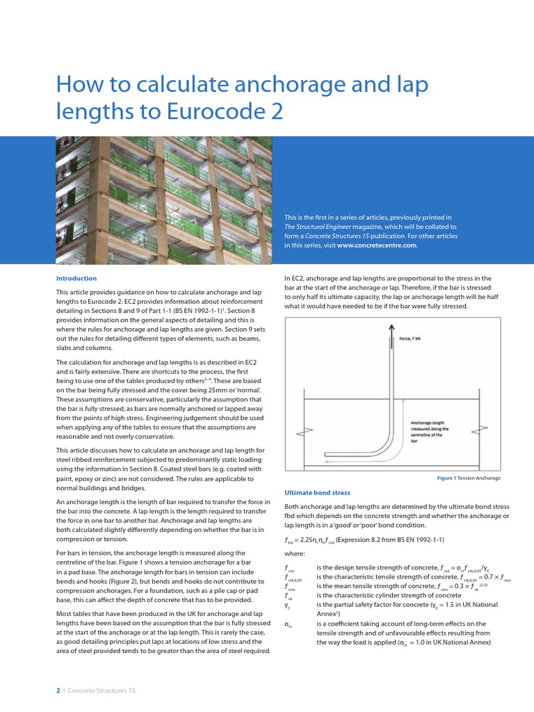 Calculate Anchorage Lap Lengths EC2 Strength Of Materials Stress