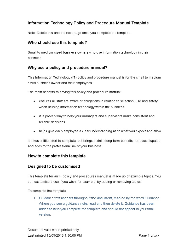 IT Policies and Procedures Manual Template Computer Hardware Password