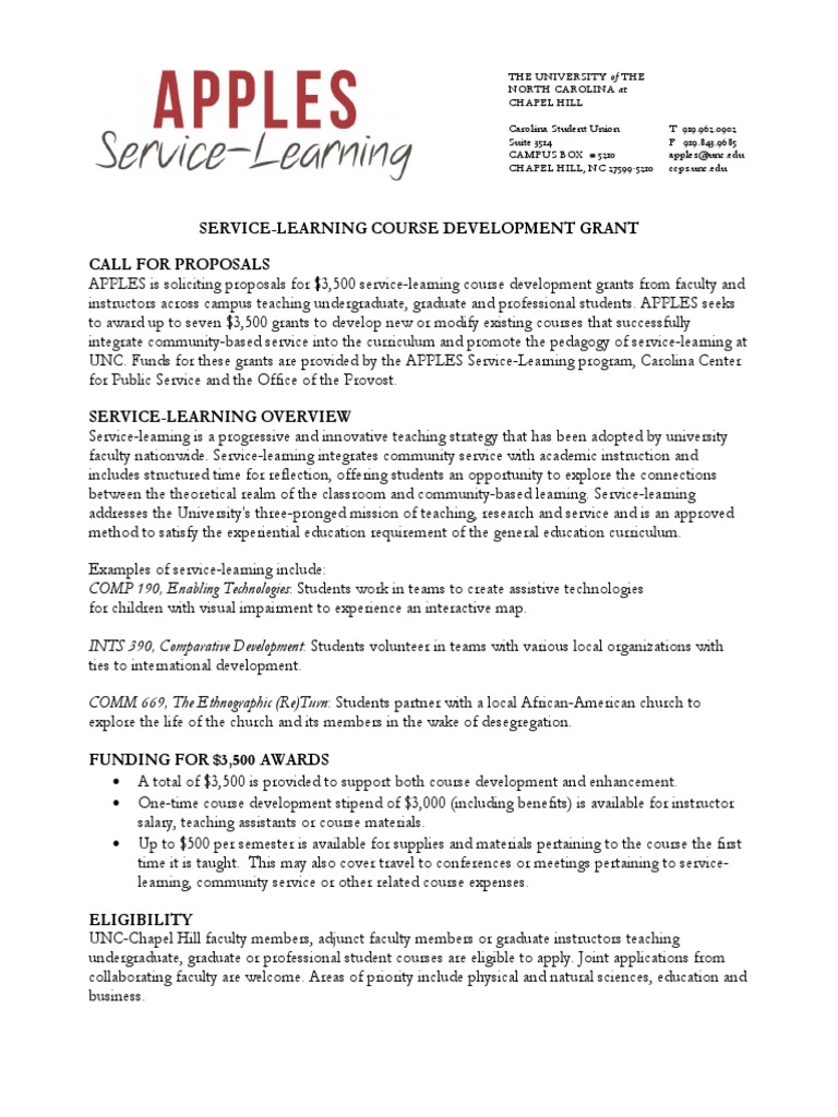 UNC Service-Learning Grant Proposals | PDF | Service Learning ...