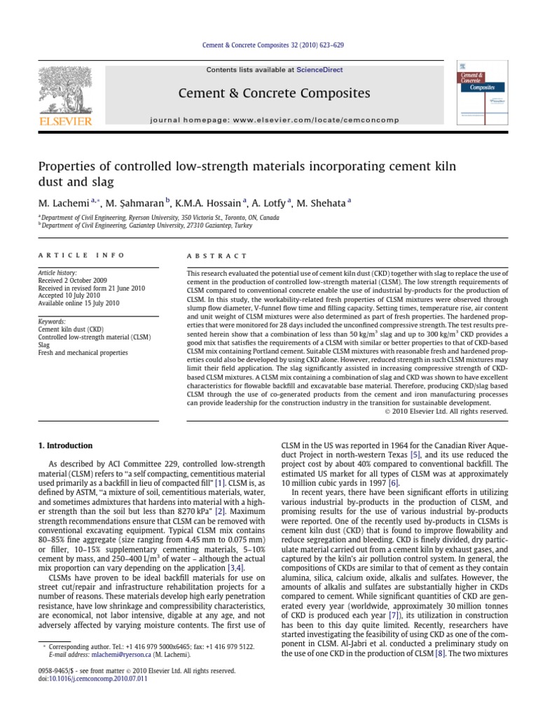 Properties of Controlled Lowstrength Materials Incorporating Cement