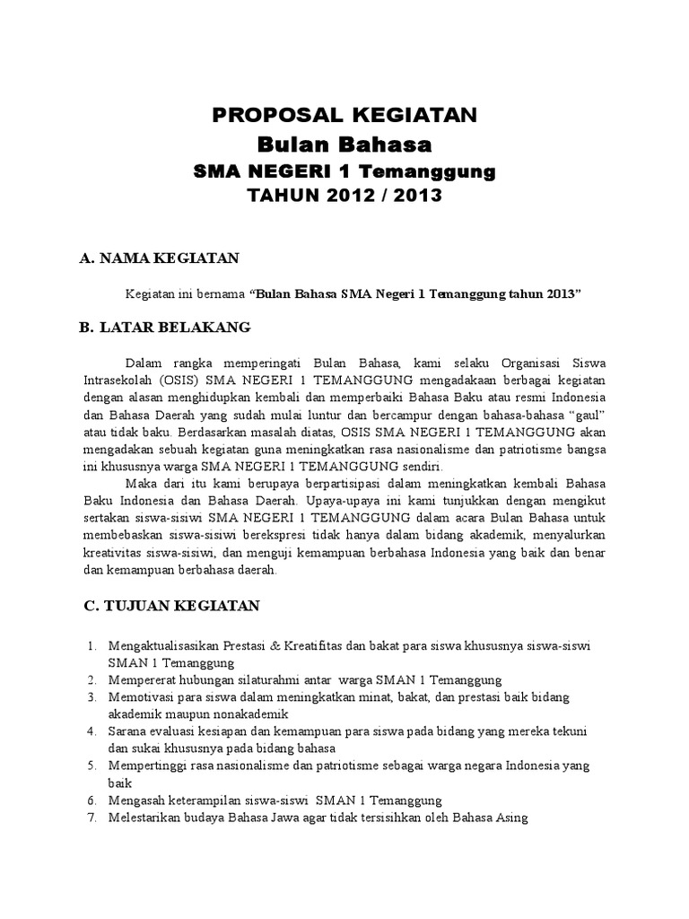Contoh Proposal Kegiatan Bulan Bahasa PDF
