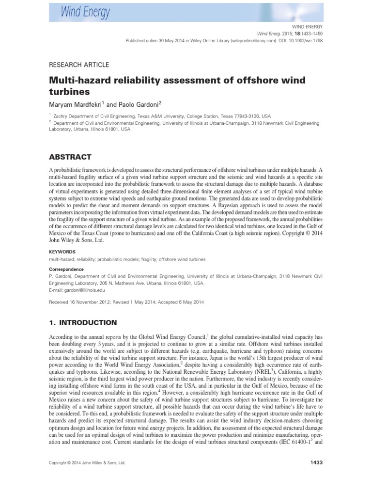Multi-Hazard Reliability Assessment of Offshore Wind Turbines | PDF ...