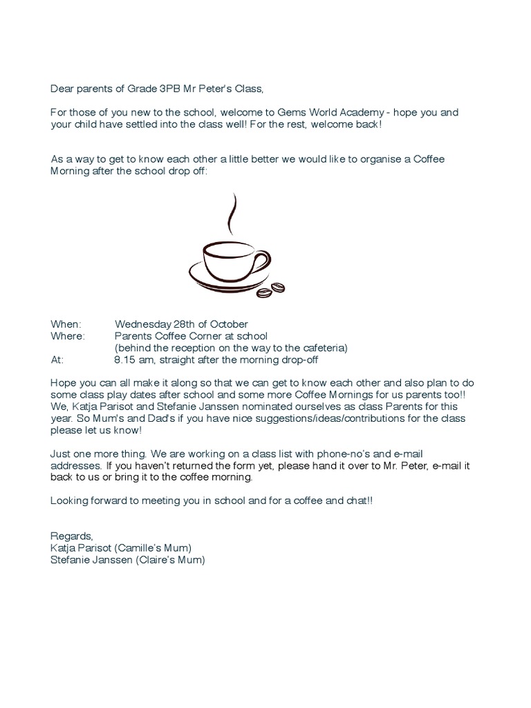 Coffe Morning Letter | PDF | Language Arts & Discipline