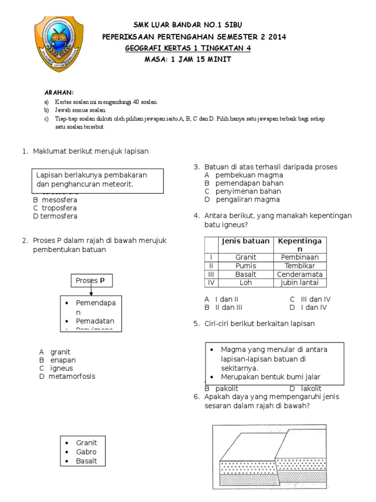 Kertas Peperiksaan Geografi Tingkatan 4 Kertas 1  PDF