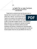 Shedding A Light For A New Horizon: "Buwis Buhay, Teaching in Outlying Areas" A Reaction Paper