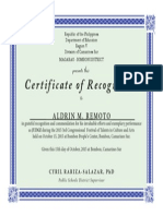Certificate of Recognition: Aldr in M. R Emoto