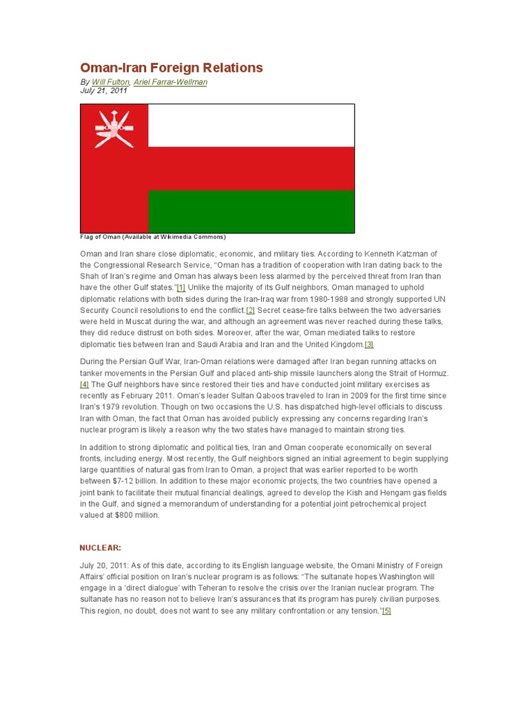 Oman Iran Relations Oman Iran
