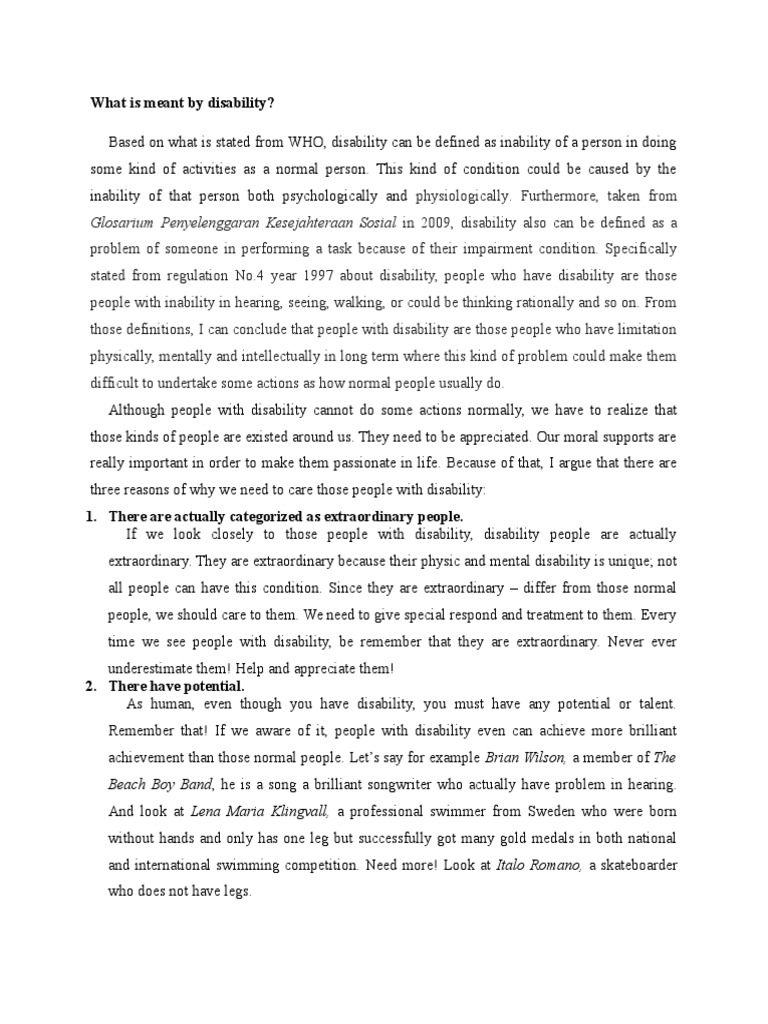 What Is Meant by Disability PDF Disability Behavioural Sciences