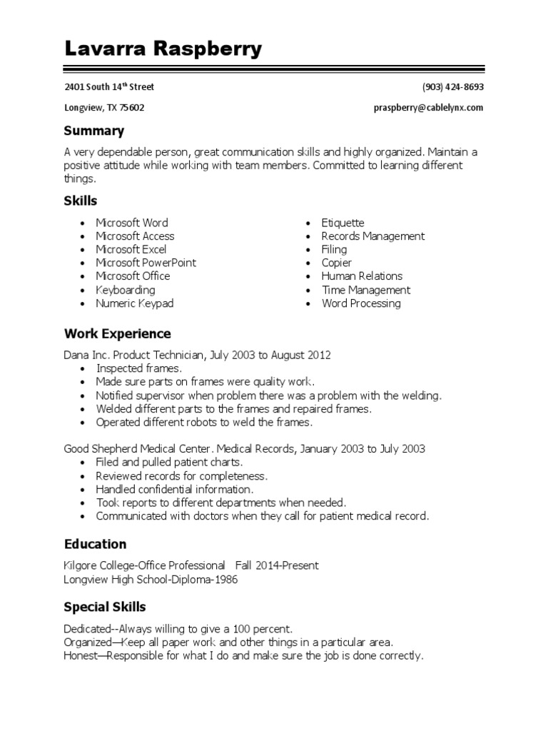 Lavarra Raspberry: Skills & Experience Summary | PDF