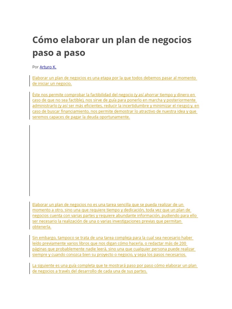 Cómo Elaborar Un Plan de Negocios Paso A Paso | PDF
