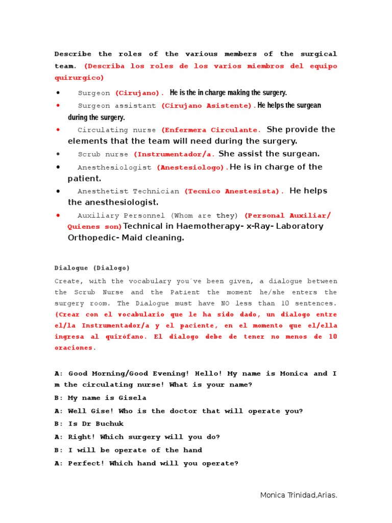 Roles in the Surgical Team Explained | PDF
