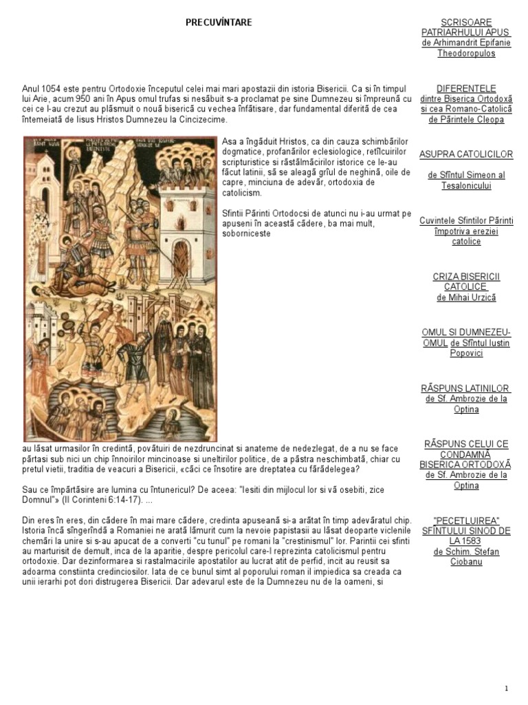 Diferente Dintre Biserica Ortodoxa Si Cea Romano Catolica