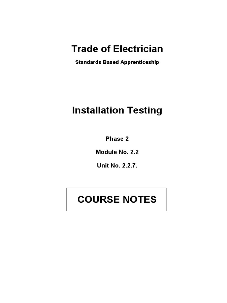 Trade of Electrician Standards Based Apprenticeship PDF Electrical
