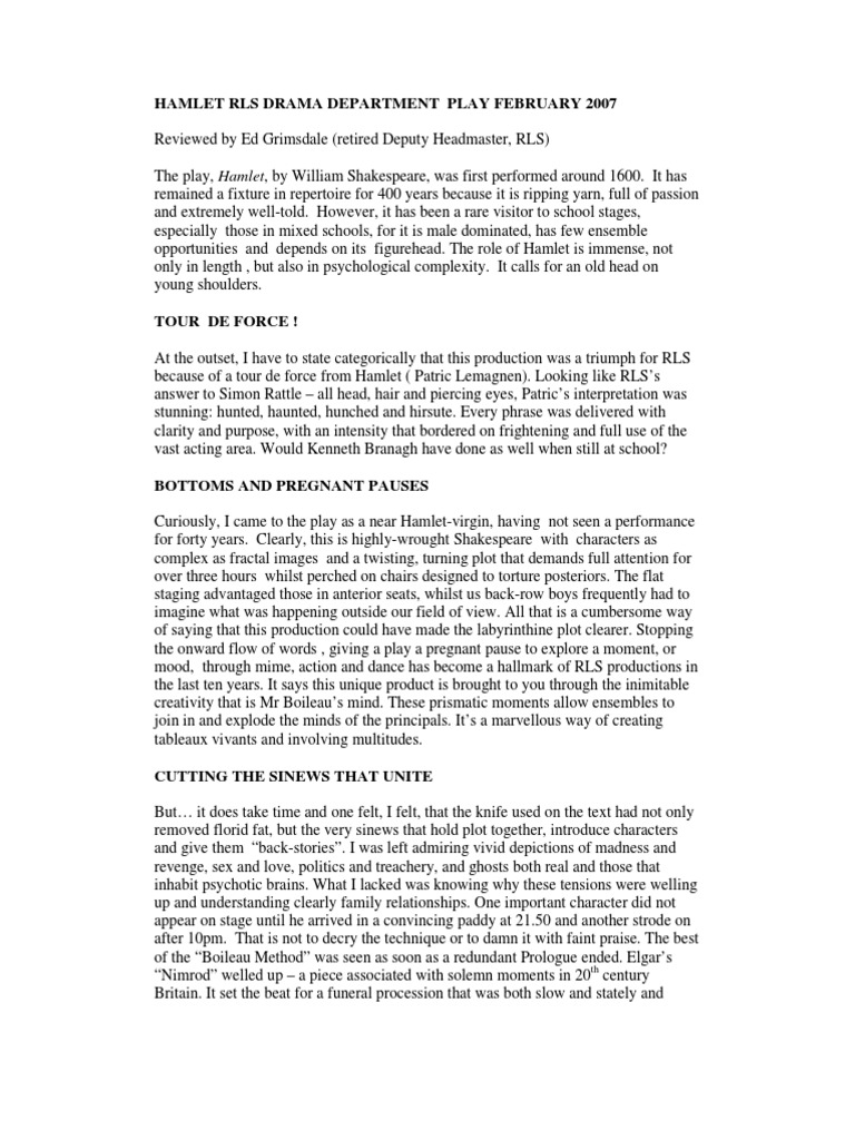 Hamlet Review Pdf Hamlet Plays Based On European Myths And Legends