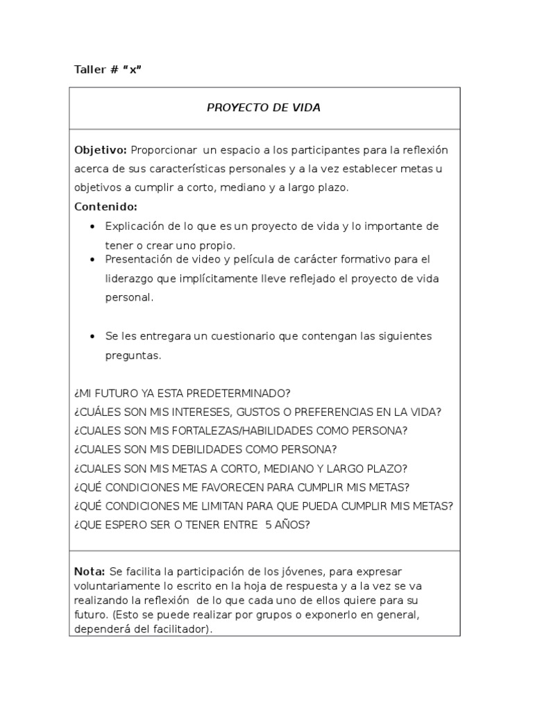 Taller Proyecto de Vida | PDF | Análisis FODA | Planificación