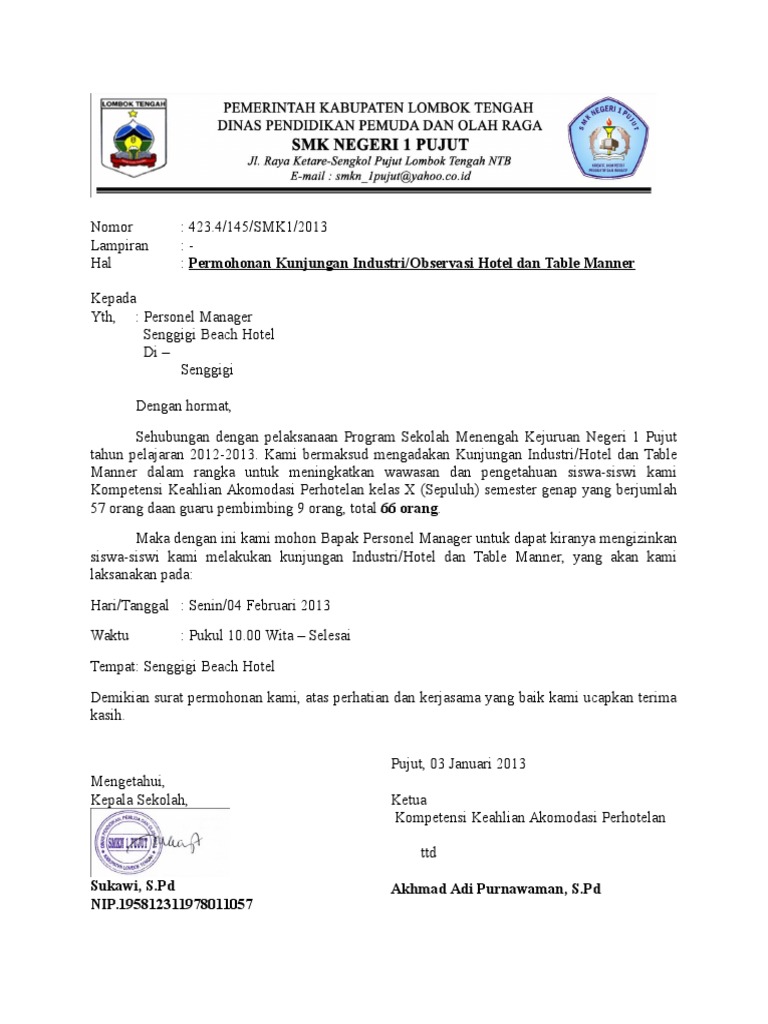 Permohonan Kunjungan Industri Hotel  PDF
