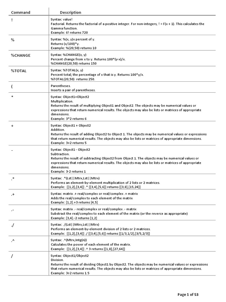 Command Description !: Page 1 of 53 | PDF | Eigenvalues And ...