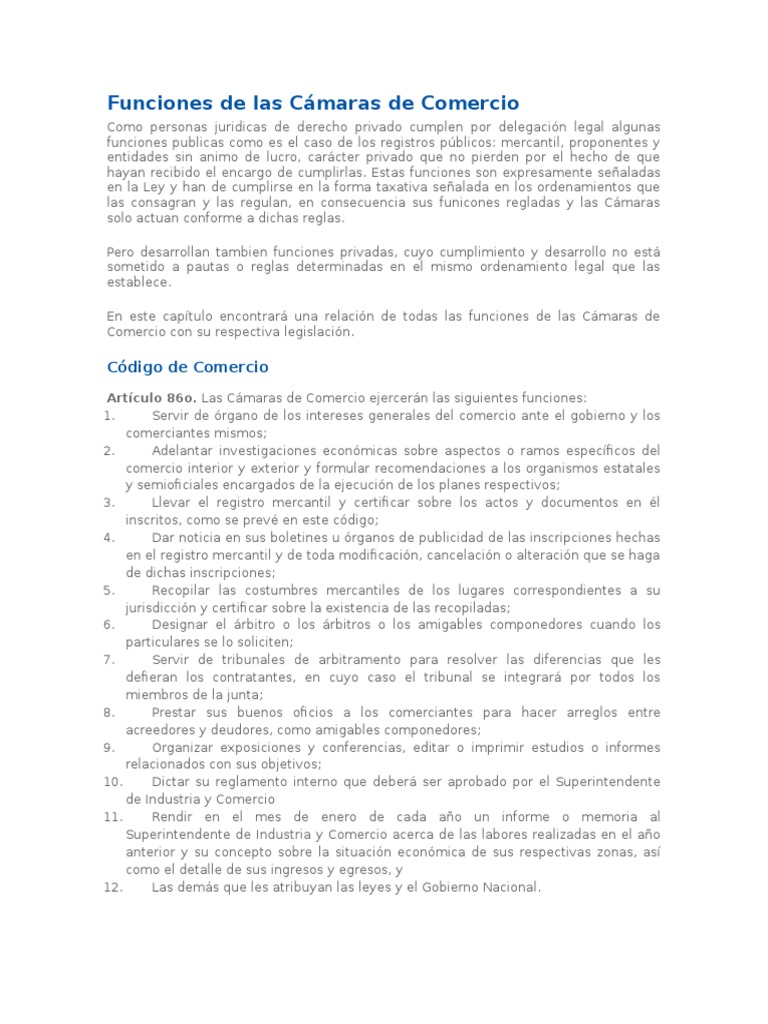 Funciones De Las Cámaras De Comercio Pdf Testigo Experto Aduana
