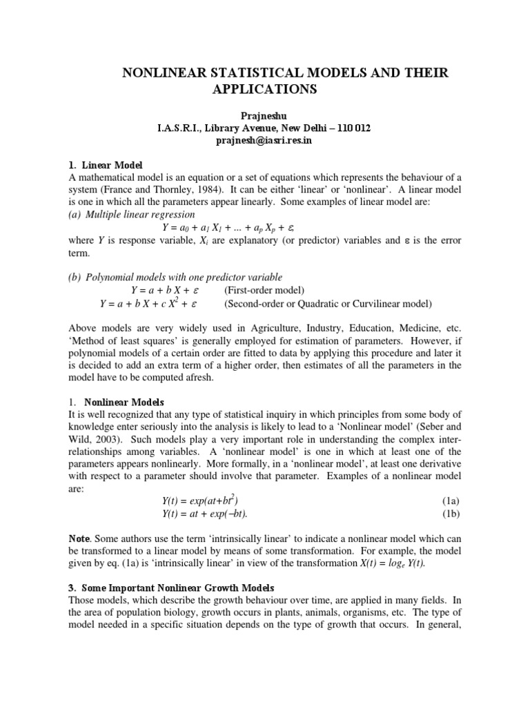 Nonlinear Regression Models Overview | PDF | Errors And Residuals ...