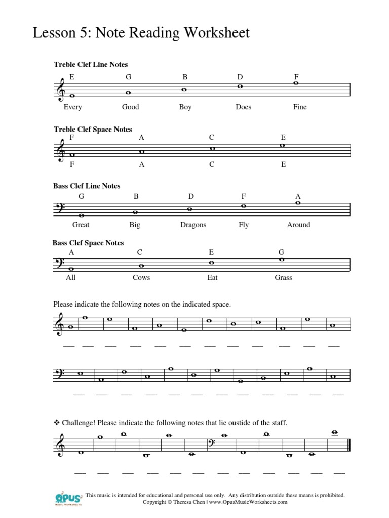 Music Theory Worksheet 5 Note Reading Musical Compositions Musicology