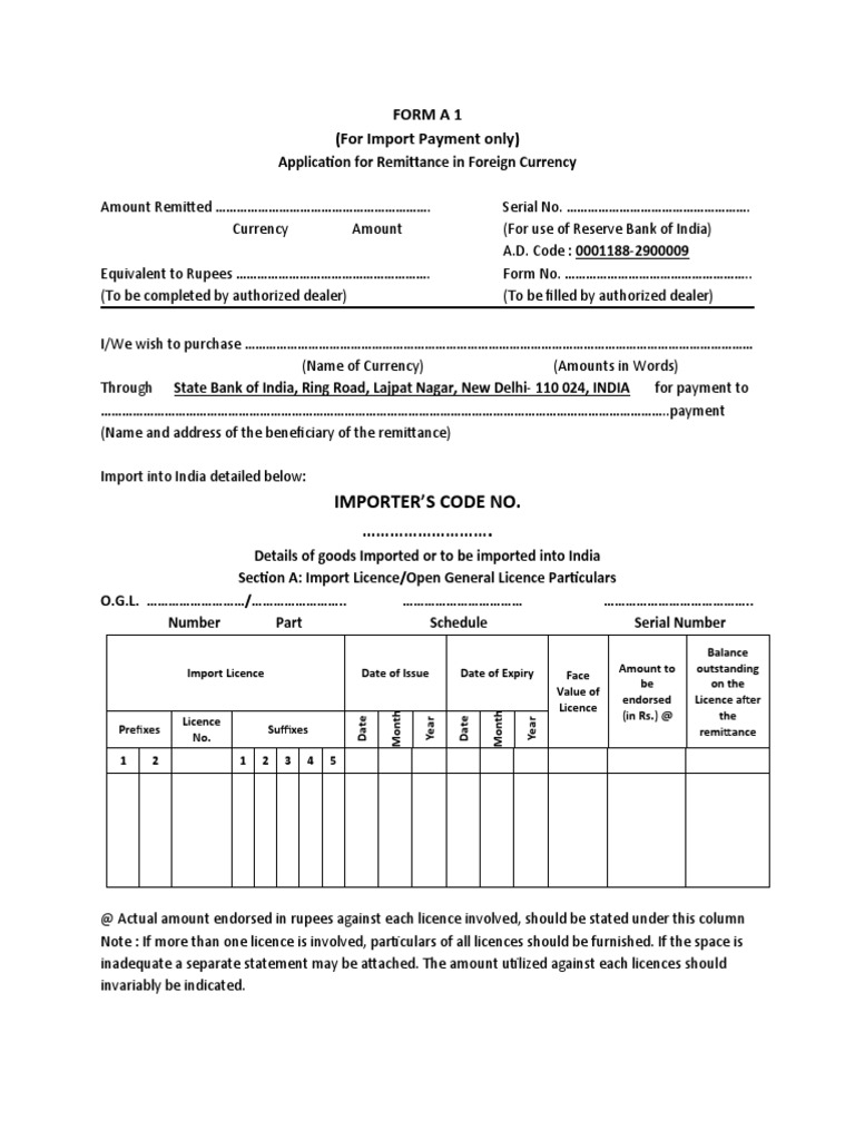 Form A1 for Import Payments | PDF | Banks | Invoice