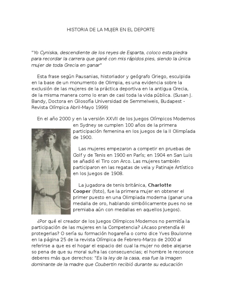 Historia de la mujer en el deporte | PDF | Juegos olímpicos | Deportes ...