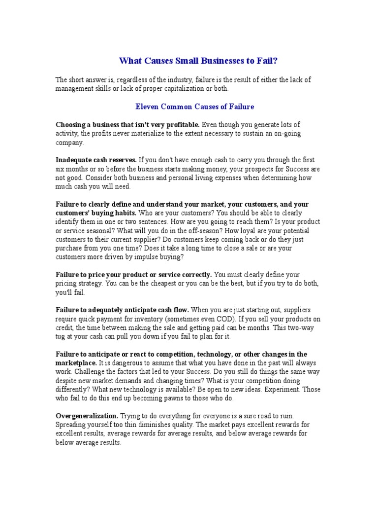 What Causes Small Businesses To Fail PDF Trade Secret