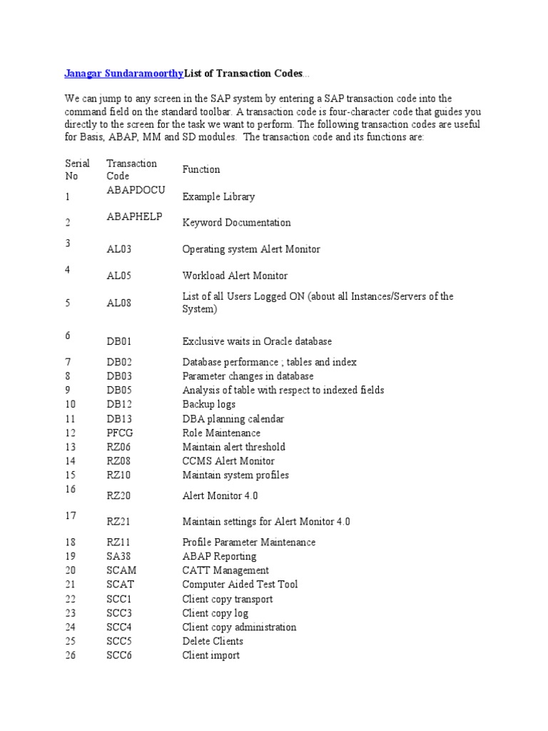 List of Transaction Codes PDF Computer Architecture Computer Data
