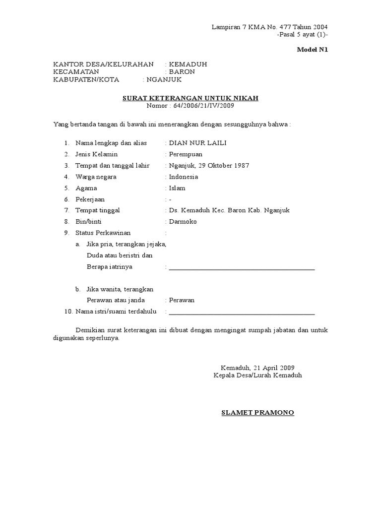 Surat Untuk Nikah N1 N2 N3 N4