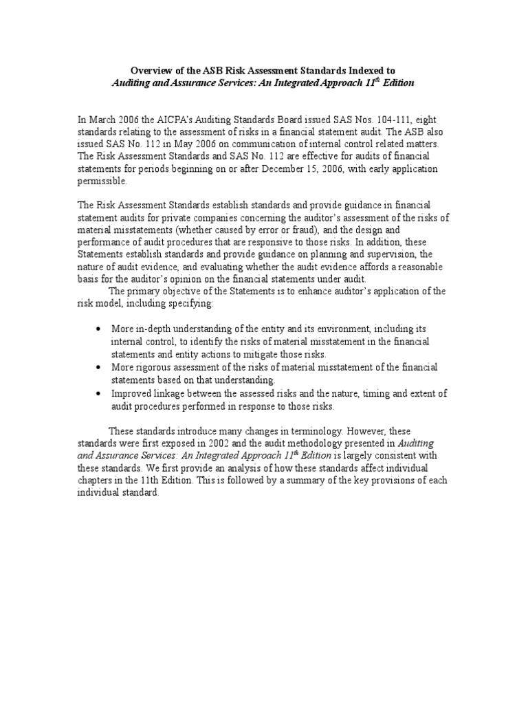 ASB Risk Assessment Standards Overview | PDF | Financial Audit | Audit