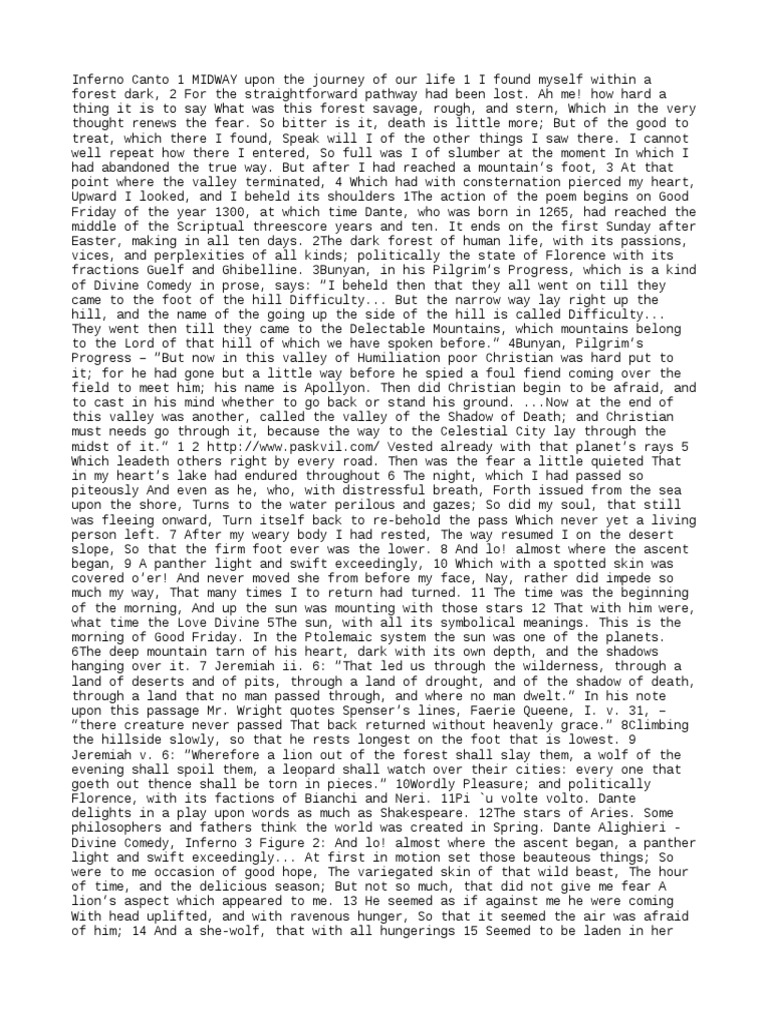 Dante Divine Comedy Inferno Summary