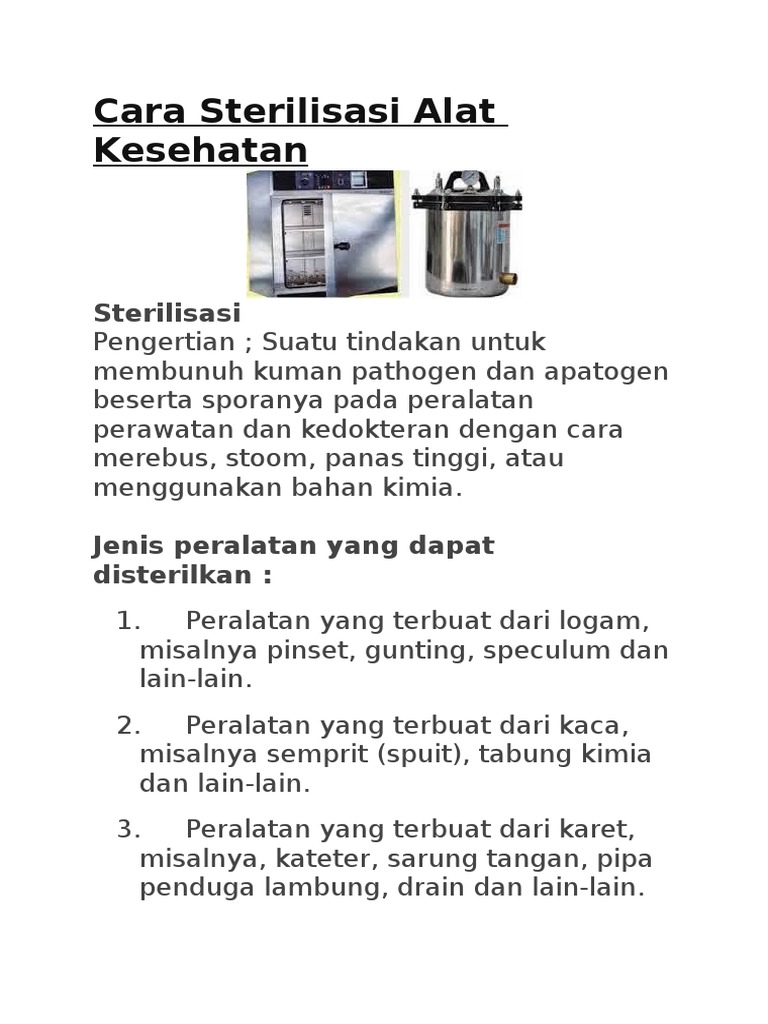 Cara Sterilisasi Alat  Kesehatan 