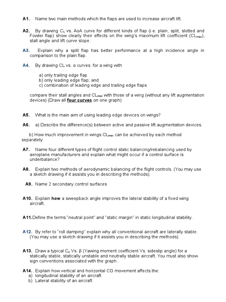 Short Answer Questions in Quiz 2 Flap (Aeronautics) Aircraft
