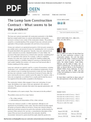 The Lump Sum Construction Contract – What Seems to Be the Problem