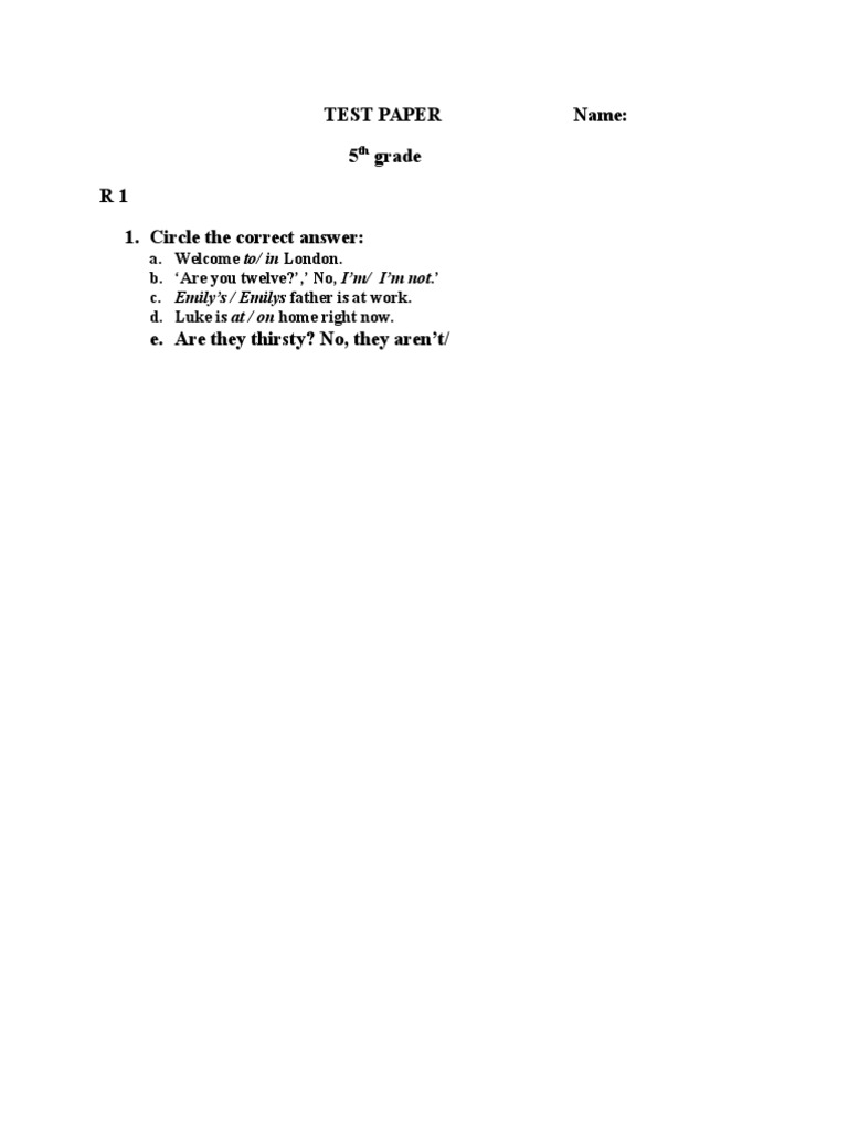 Test Paper Name: 5 Grade R1 1. Circle The Correct Answer | PDF