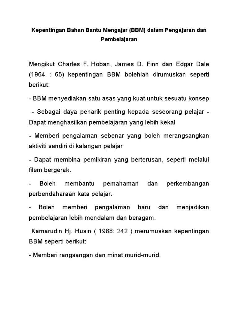Kepentingan Bahan Bantu Mengajar Bbm Dalam Pengajaran Dan Pembelajaran