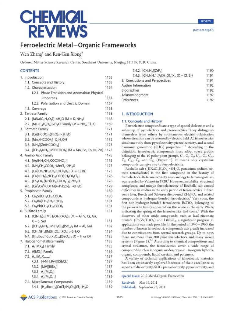 Ferroelectric Metal-Organic Frameworks Review | PDF | Ferroelectricity ...