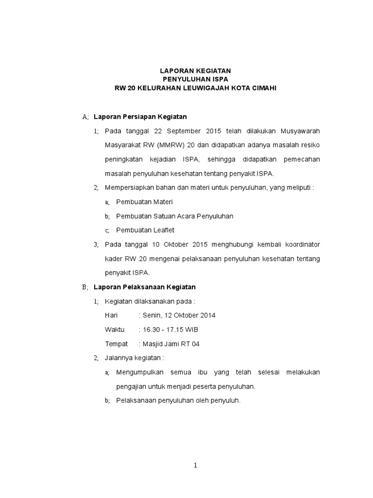 Laporan Kegiatan Penyuluhan Ispa