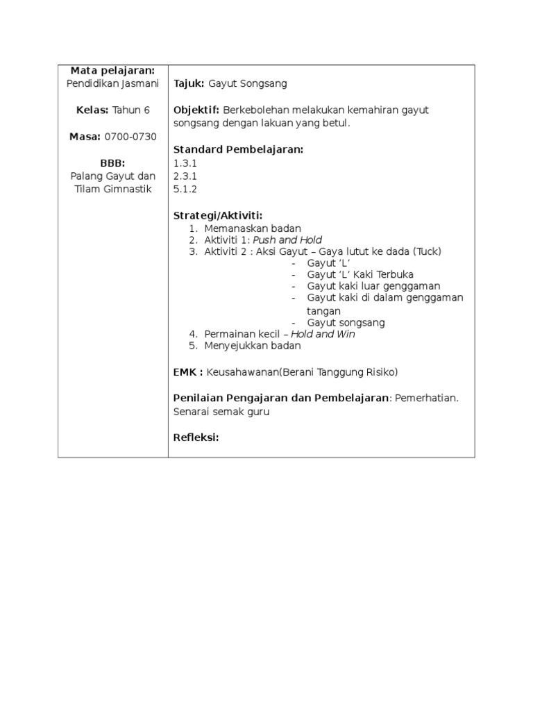 Rph Pj Thn 6 Gimnastik Asas Gayut Songsang Pdf