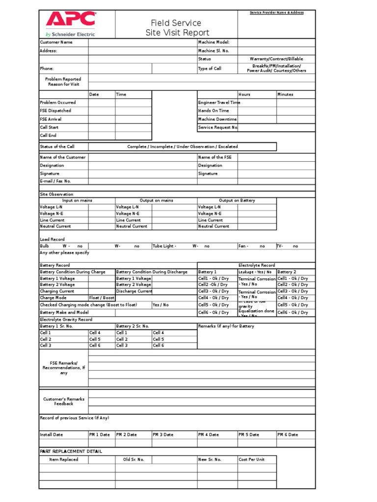 Field Service Report Template | PDF | Battery (Electricity) | Battery ...