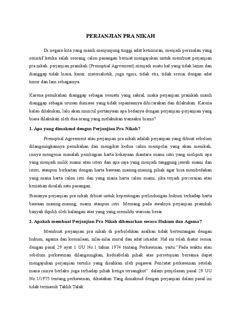 Perjanjian Pra Nikah Hkp Pdf